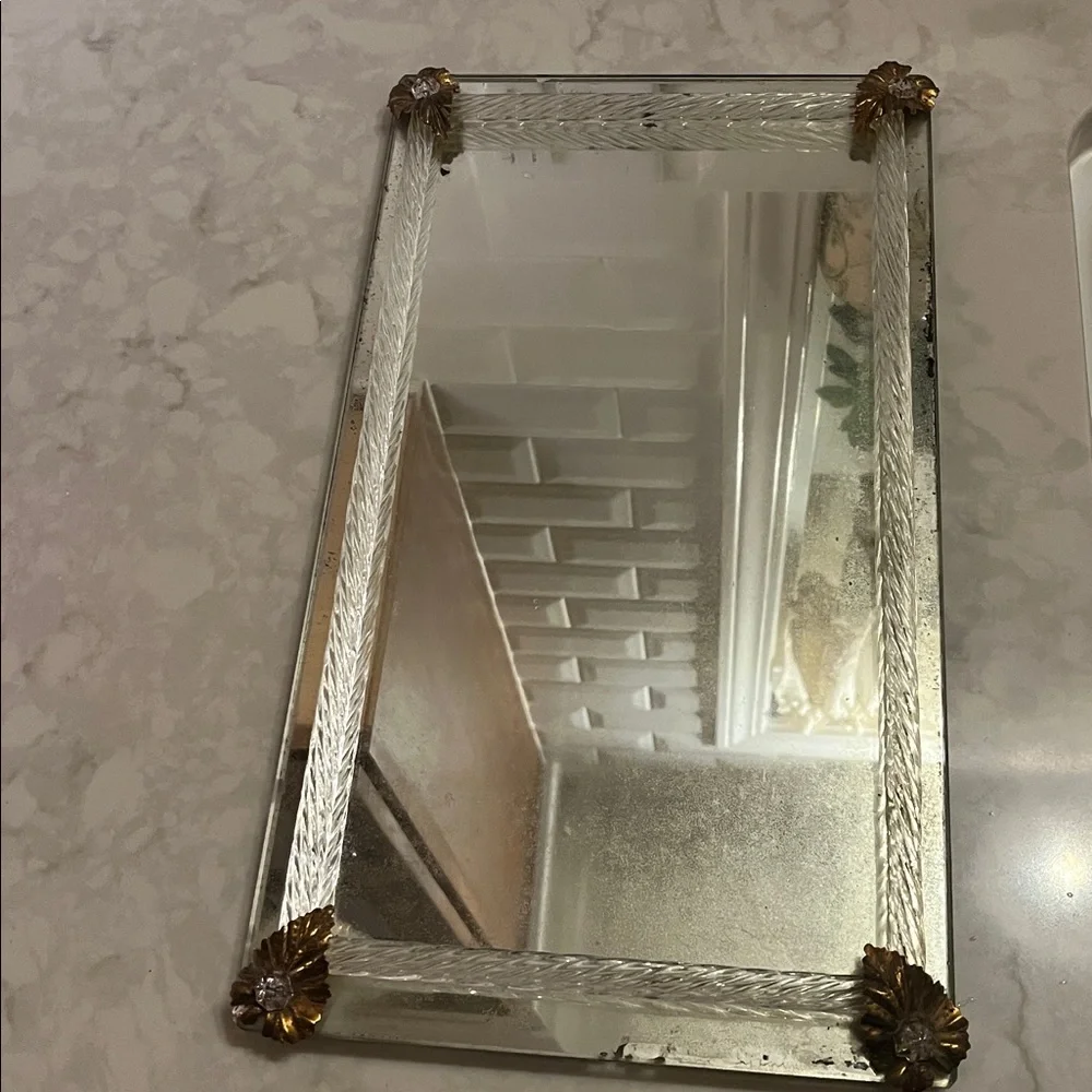 MCM Vintage Lucite Vanity Mirror Tray with gold leave and acrylic accents